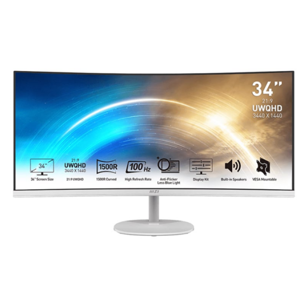 MSI PRO MP341CQ Professional Monitor 3440×1440 (UWQHD) VA 1ms 100Hz HDMI White