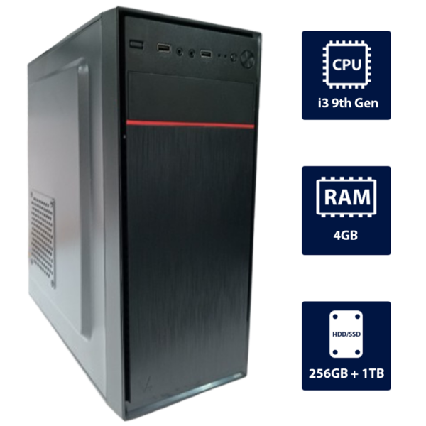 i3 9th, 4GB RAM, 256GB SSD + 1TB HDD Desktop Computer